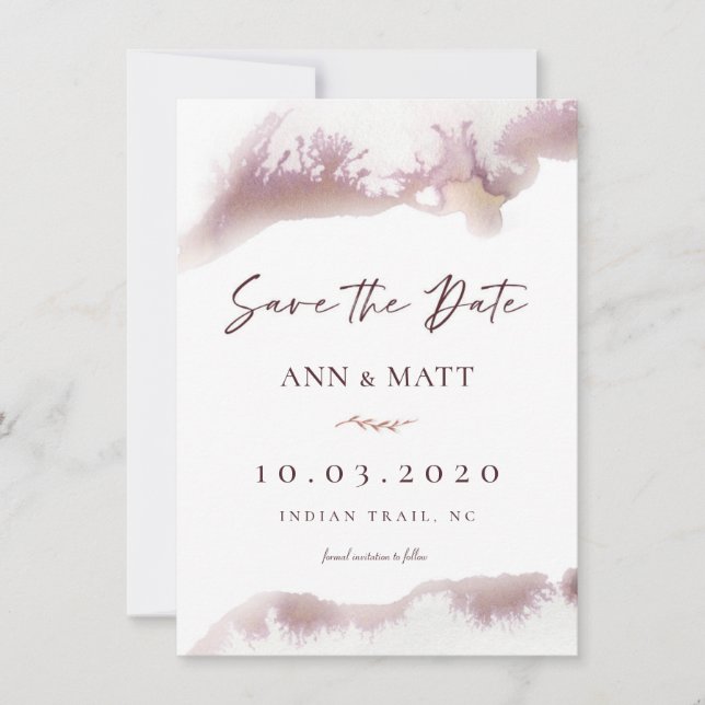 Faire-part de mariage à l'aquarelle Marbre Bordeau (Devant)
