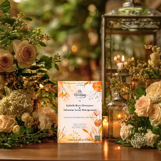 Faire-part de mariage à l'aquarelle orange brûlé