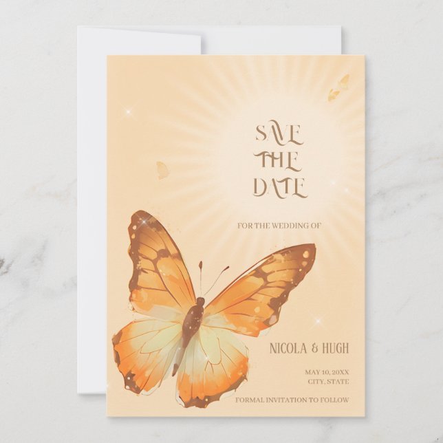 Faire-part de mariage à l'aquarelle Papillon Monar (Devant)