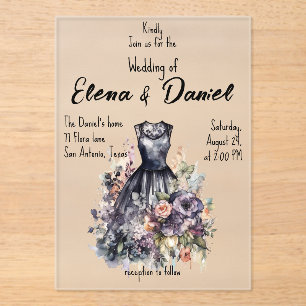 Faire-part de mariage à l'aquarelle robe noire en 