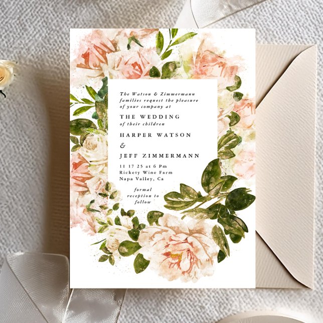 Faire-part de mariage à l'aquarelle Romance Rose É (Créateur téléchargé)