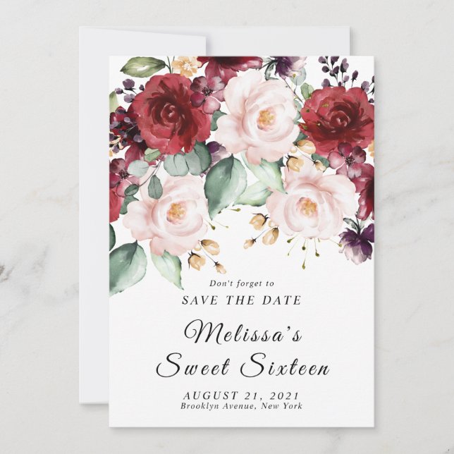 Faire-part de mariage à l'aquarelle romantique Bou (Devant)