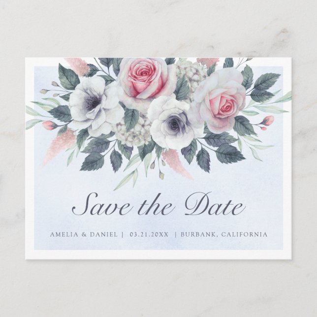 Faire-part de mariage à l'aquarelle romantique Ros (Devant)
