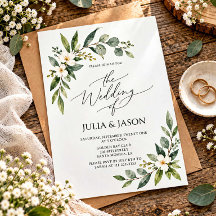 Faire-part de mariage à l'aquarelle végétale rusti