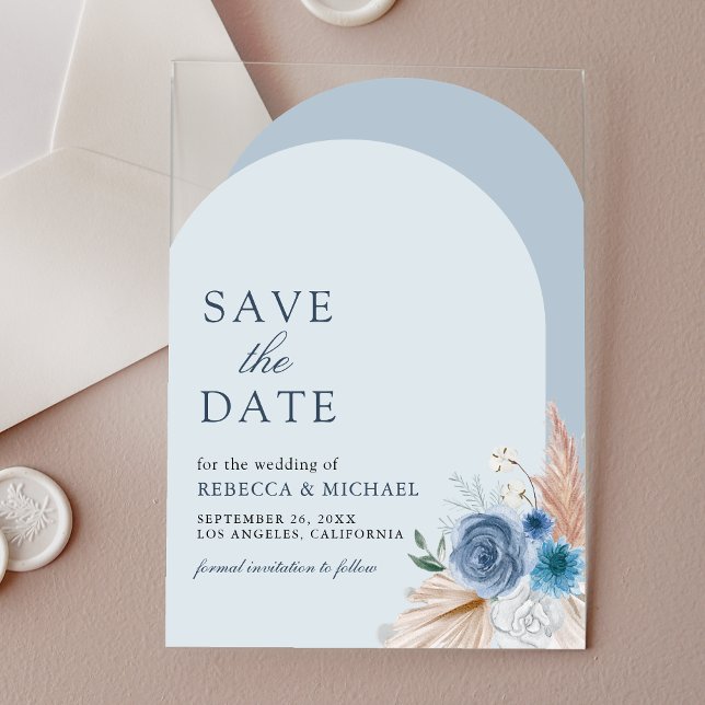 Faire-part de mariage à l'arche florale bleu pouss (Créateur téléchargé)