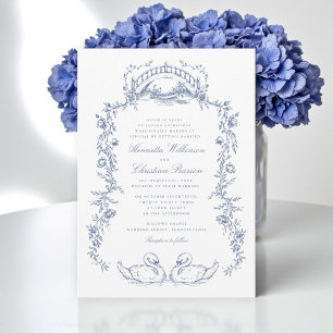 Faire-part de mariage à l'arche florale bleue vint