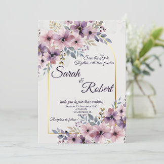 Faire-part de mariage à l'arche florale dorée avec