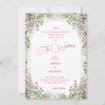 Faire-part de mariage à l'arche florale rose pouss