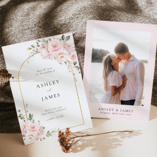 Faire-part de mariage à l'arche florale rose rose