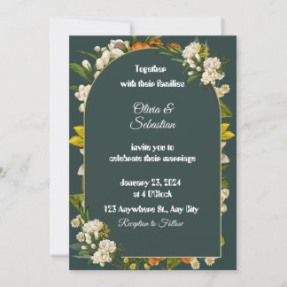 Faire-part de mariage à l'arche florale vert foncé