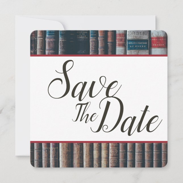 Faire-part de mariage à l'avance sur une bibliothè (Devant)