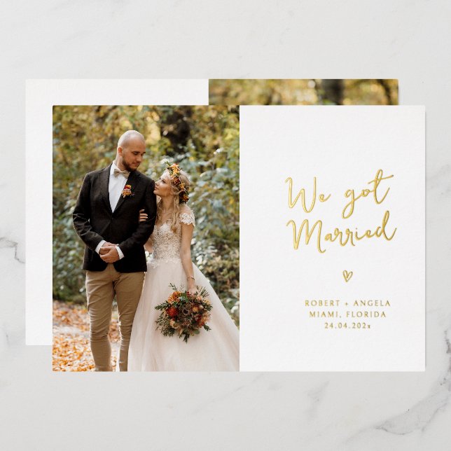 Faire-part de mariage à l'écriture dorée (Recto/Verso)