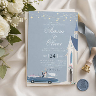 Faire-part de mariage à l'église thème bleu