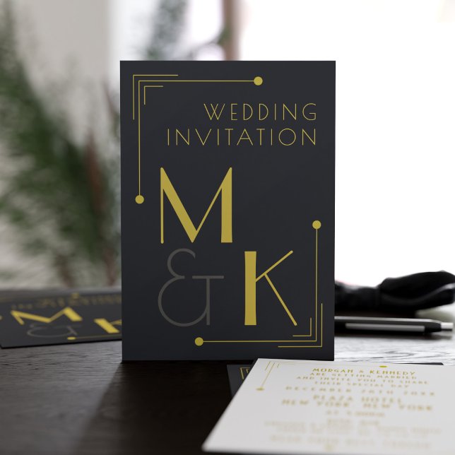 Faire-part de mariage à l'encre noire et or de sty (A black and gold 1920's vibe Gatsby Wedding style invitation. Add the details of yours)