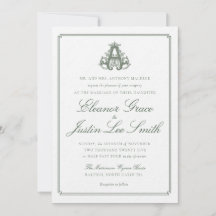Faire-part de mariage à monogramme "A" vert foncé