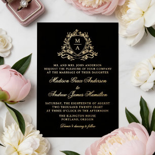 Faire-part de mariage à monogramme avec blason flo