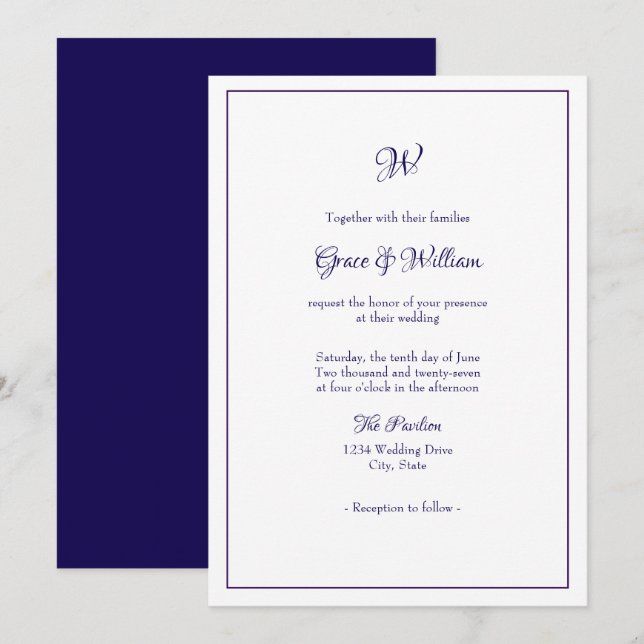 Faire-part de mariage à monogramme avec un script  (Devant / Derrière)