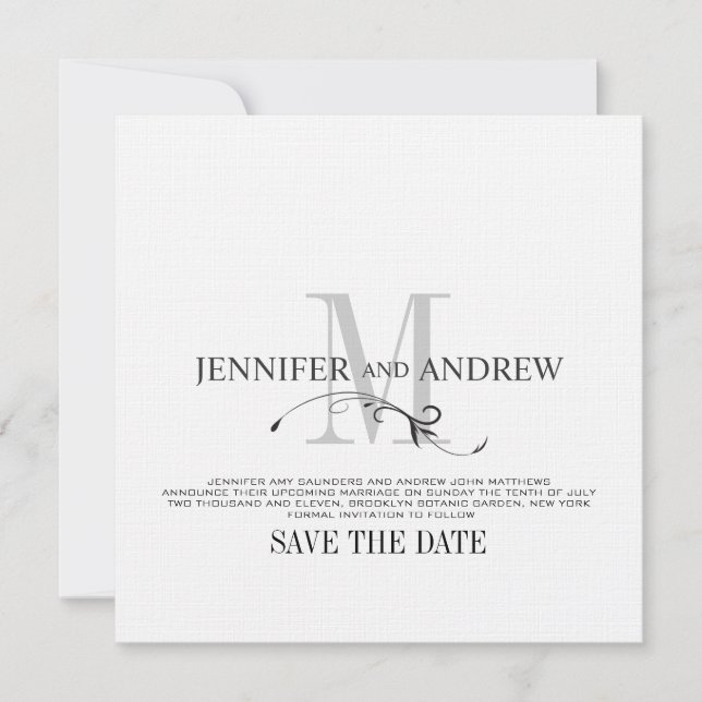 Faire-part de mariage à monogramme blanc "Save the (Devant)
