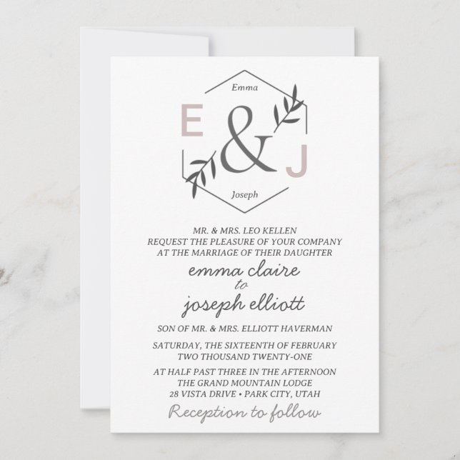 Faire-part de mariage à monogramme esperluette (Devant)