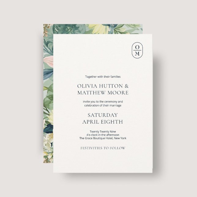 Faire-part de mariage à monogramme floral chic (Créateur téléchargé)