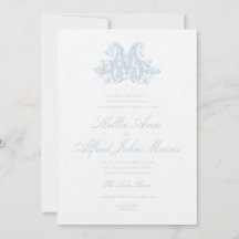 Faire-part de mariage à monogramme "M" bleu clair