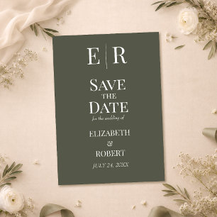 Faire-part de mariage à monogramme Olive foncé