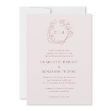 Faire-part de mariage à monogramme rose
