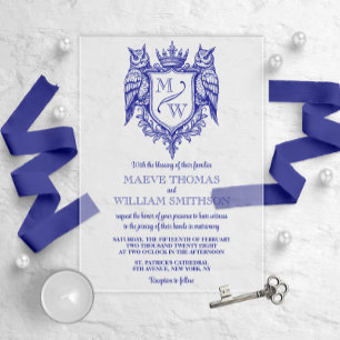 Faire-part de mariage à monogramme royal Owl Crest
