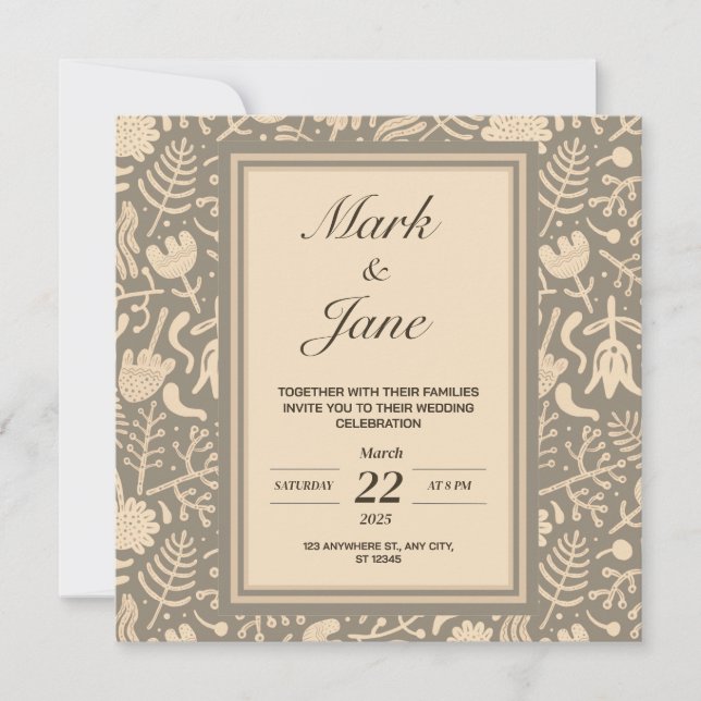 Faire-part de mariage à motif floral (Devant)