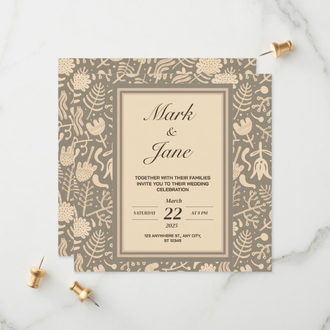 Faire-part de mariage à motif floral (Devant/Arrière en situation)