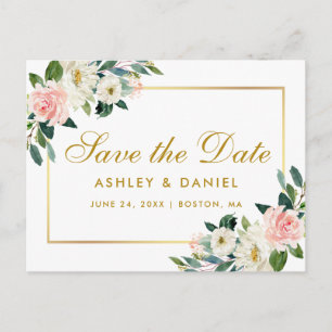 Faire-part de mariage à motif floral rose en aquar