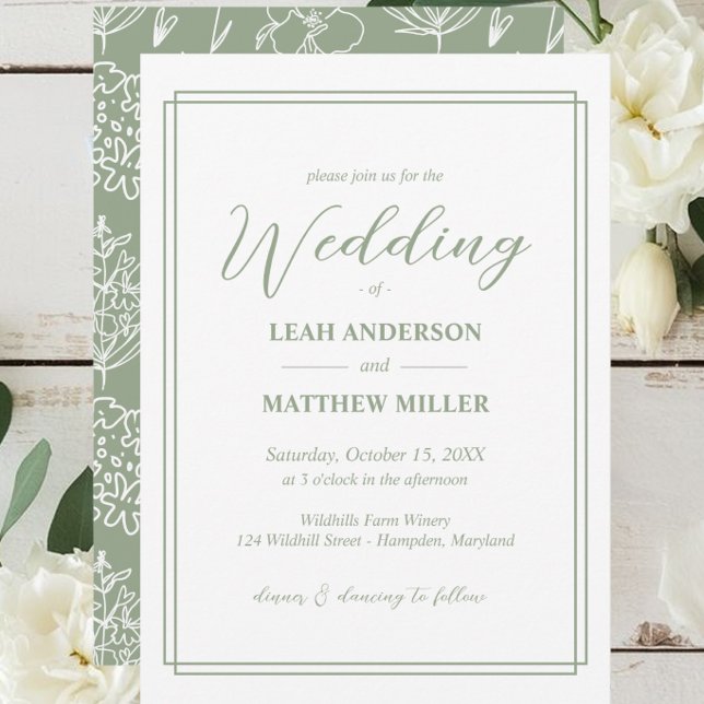 Faire-part de mariage à motif floral simple et élé (Minimalist Elegant Floral Wedding Invitation)