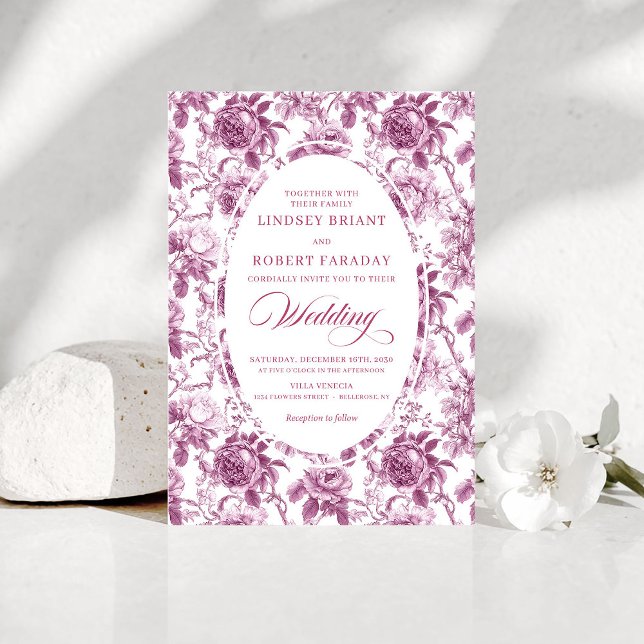 Faire-part de mariage à motif rose rose poussiéreu (Romantic Dusty Rose Rose Pattern Wedding Invitation)