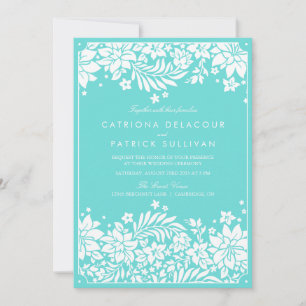 Faire-part de mariage à motifs floraux bleus