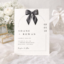 Faire-part de mariage à nœud noir et blanc minimal