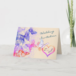 Faire-part de mariage à papillon arc-en-ciel