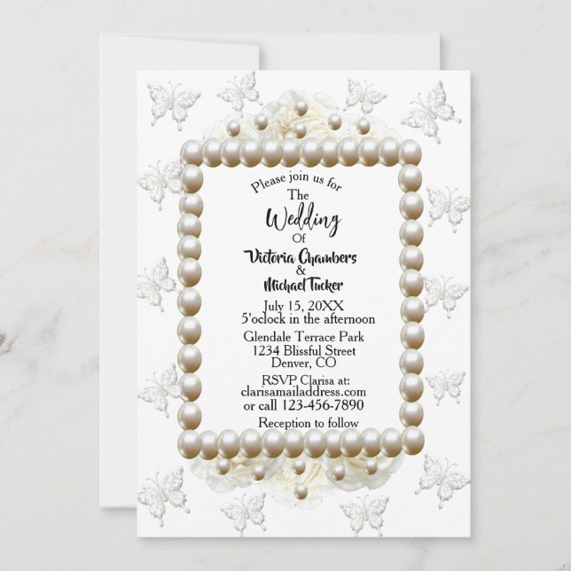 Faire-part de mariage à papillon blanc chic (Devant)