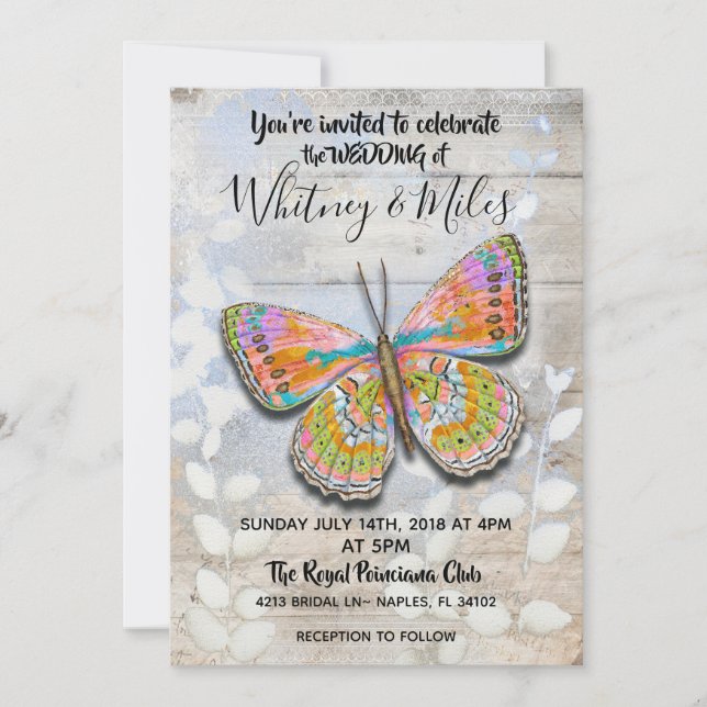 Faire-part de mariage à papillon de printemps (Devant)