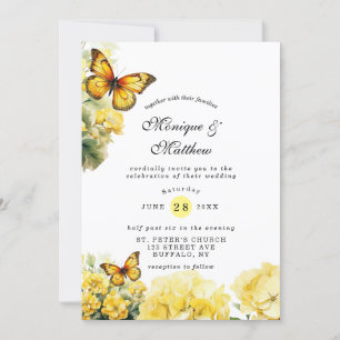 Faire-part de mariage à papillon jaune chic Hydran