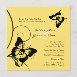 Faire-part de mariage à papillon noir et jaune