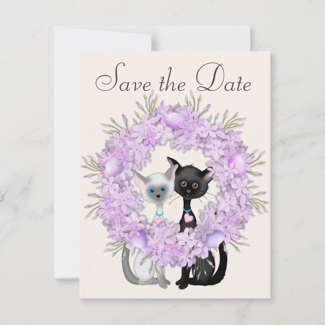 Faire-part de mariage à Pâques avec des chats mign (Devant)