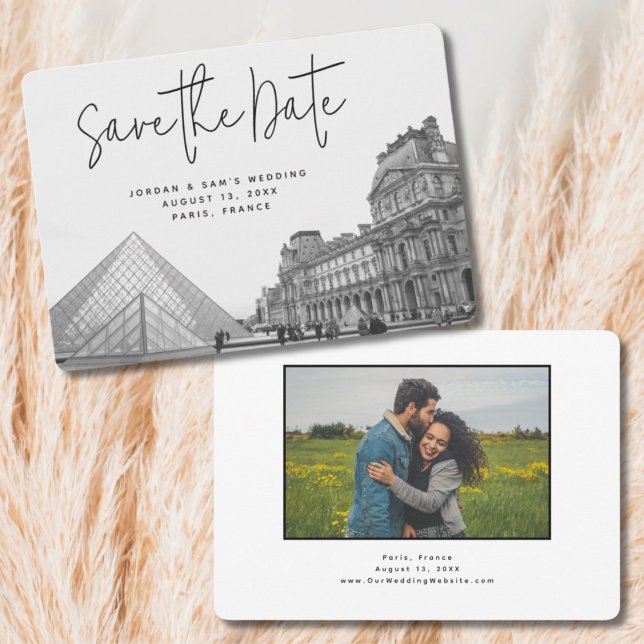 Faire-part de mariage à Paris avec photo et mentio (Paris Wedding Save the Date with Engagement Photo)