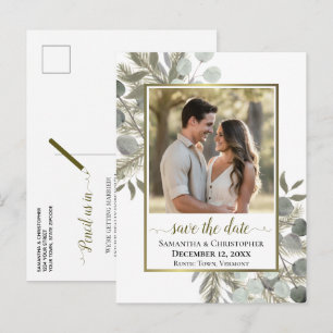 Faire-part de mariage à photo avec eucalyptus et p