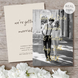Faire-part de mariage à photo tendance avec feuill