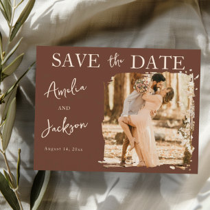 Faire-part de mariage à photo unique Boho Terracot