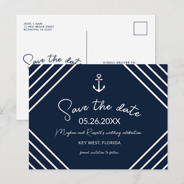 Faire-part de mariage à quai budgétaire avec ancre (Devant / Derrière)