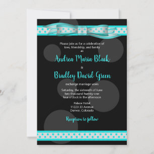 Faire-part de mariage à ruban Aqua et Black Polka 