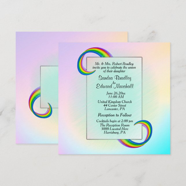 Faire-part de mariage à ruban arc-en-ciel (Devant / Derrière)