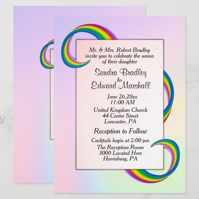 Faire-part de mariage à ruban arc-en-ciel (Devant / Derrière)
