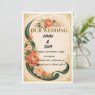 Faire-part de mariage à ruban botanique de luxe